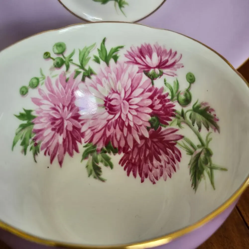 Vintage Adderley Bone China Tea Cup and Saucer Lavender Chrysanthemum Cottage